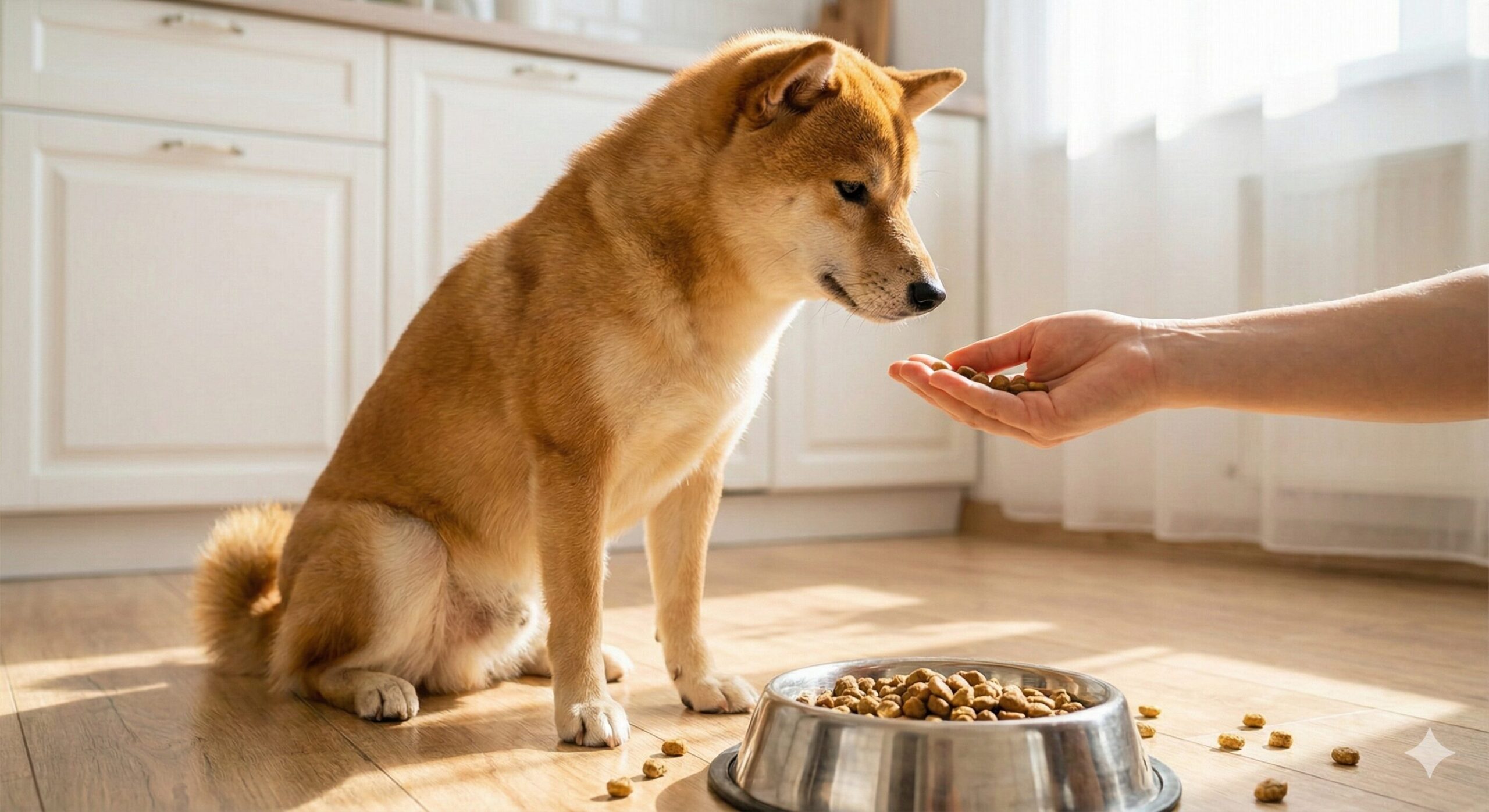 愛犬の体調不良を心配そうに見守る飼い主のイメージ