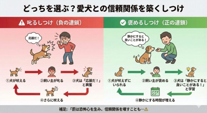 陽性強化トレーニングのイメージ：飼い主とアイコンタクトを取る穏やかな犬