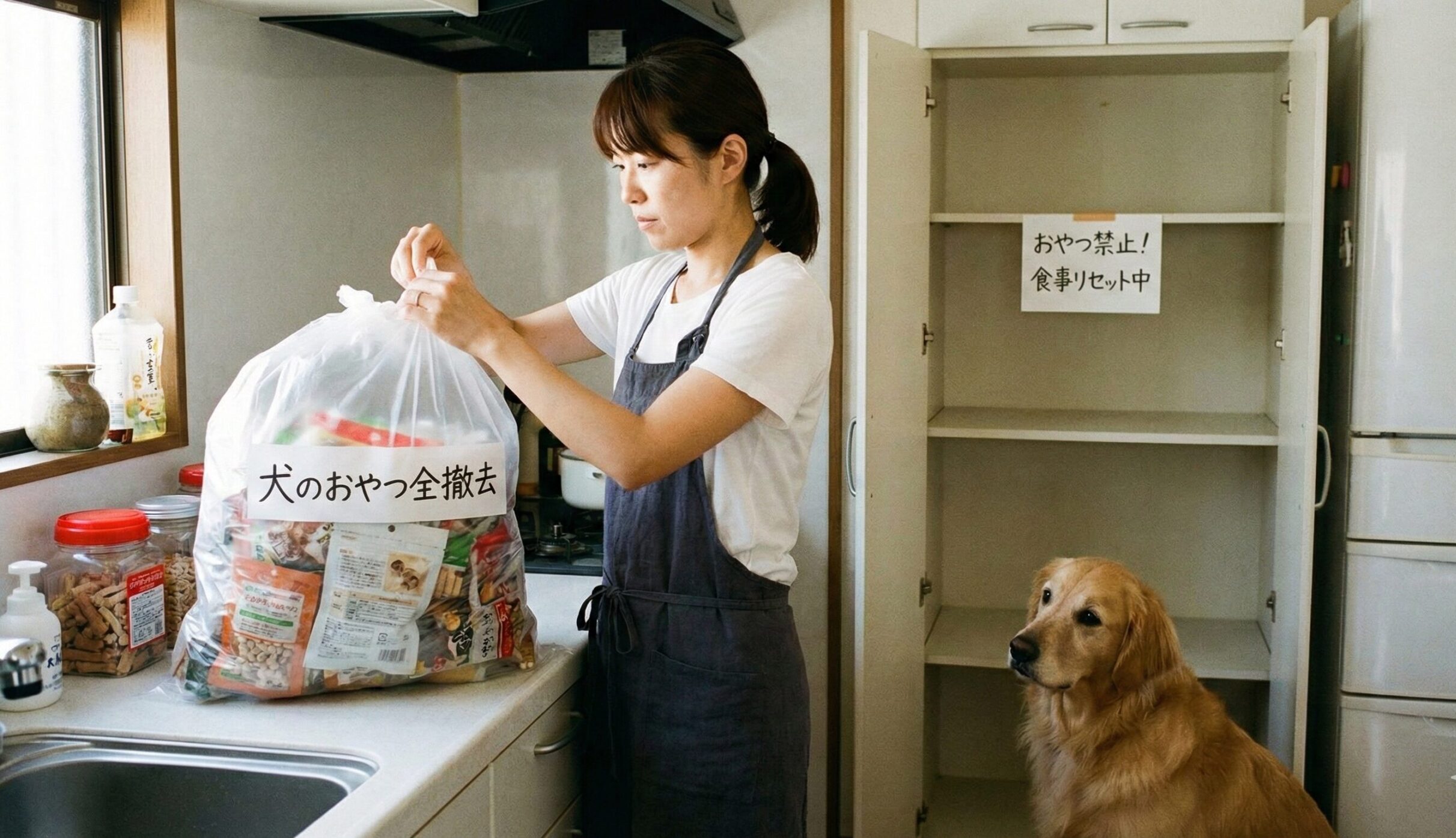 食事へのわがままをリセットするため、一時的にドッグフード以外の全てのおやつを完全に撤去した様子