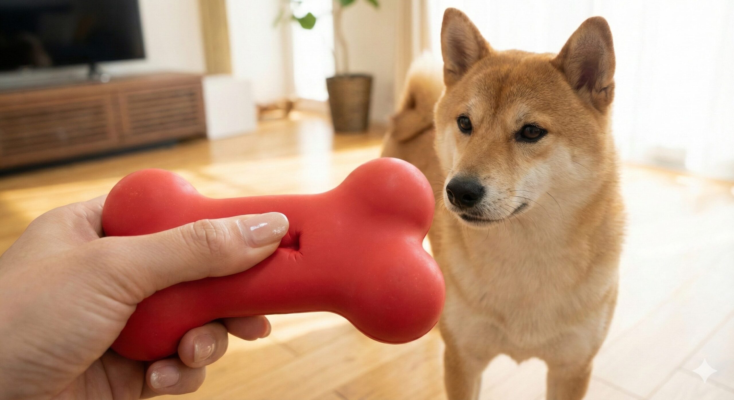 噛みちぎられてほつれたロープのおもちゃの繊維と、それを犬が誤飲するリスクを示唆するクローズアップ