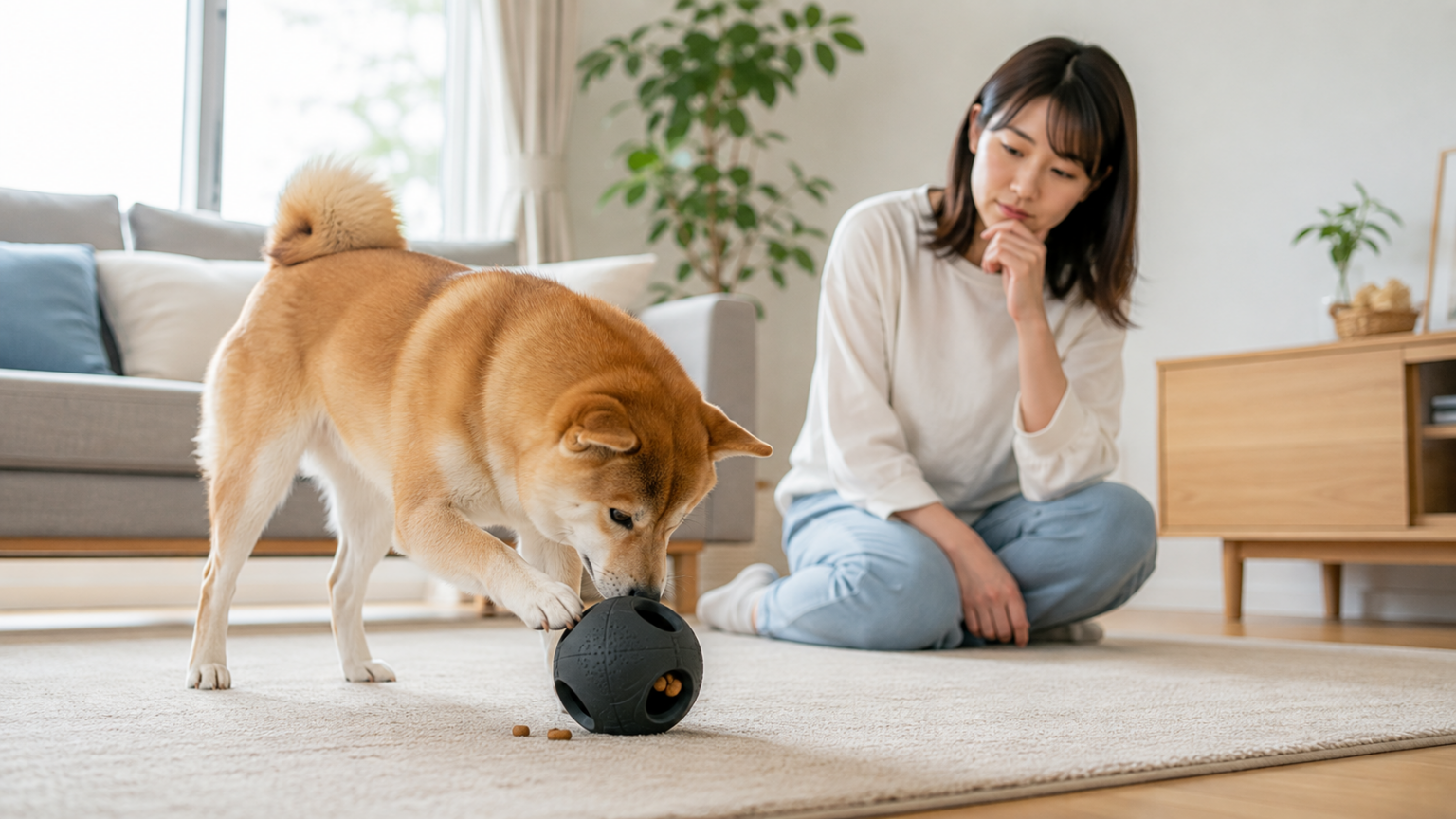 犬が知育おもちゃで遊ぶ様子
